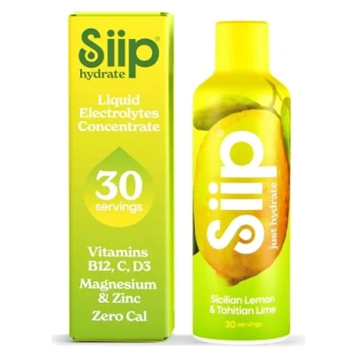 Image of Siip Hydrate Liquid Electrolytes &amp; Vitamins, Makes 30 Drinks, with Vitamin B12, C, D3, Magnesium, Zinc, Sicilian Lemon Tahitian Lime Flavour