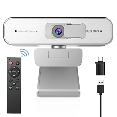 Image of NexiGo Zoom Certified, N940P 2K Zoomable Webcam with Remote and Software Controls Sony Starvis Sensor 1080P@ 60FPS 3X in Dual Stereo Microphone, for Zoom/Skype/Teams/Webex (Silver)