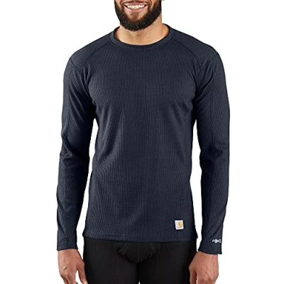 Image of Carhartt Men&#039;s Force Midweight Classic Thermal Base Layer Long Sleeve Shirt Top, Navy, Large