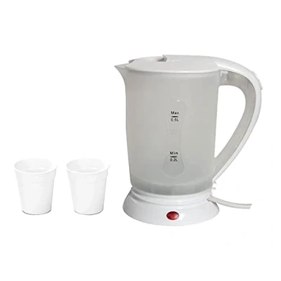 Image of LUXE DIVA® New 0.5LITRE Dual Voltage Small Electric Travel Kettle in White Colour + 2 Cups