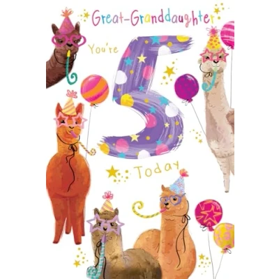 Image of Great Granddaughter 5th Birthday Card Age 5 Alpacas 9&quot; x 6&quot; Lovely Verse