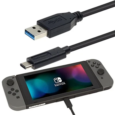 Image of TECHGEAR Charging Cable Compatible with Nintendo Switch OLED, Lite &amp; Replacement Charger USB Power Lead (3.3ft/1m) [BLACK]