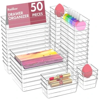 Image of Radikor Drawer Insert Organiser Pack of 50 Dressing Table in 4 Sizes, Organiser, Make Up System for Desk, Office, Kitchen, Bathroom