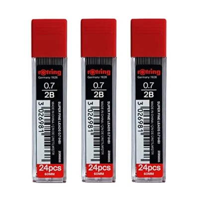 Image of rOtring 0.7mm 2B Super Polymer Pencil Lead Pack of 3 Tubes 72 Leads in Total Refills for Mechanical Pencils