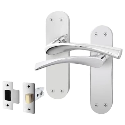 Image of EAI Chrome Door Handle &amp; Latch Set 1 Pair Polished Internal Lever Handles on Backplate with (64mm) Novoli Range