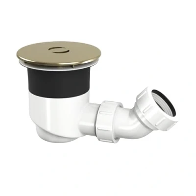 Image of TOP Fix Easy Fit Shower Tray Waste 90mm with Elbow Brushed Brass SHW 01 BB (PDT 000733)