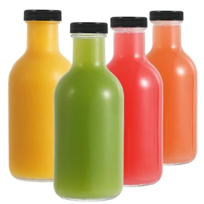 Image of LIMILI Glass Juice Bottles with Lids, 4 pack 500ml Reusable Dairy Drinking Clear for Homemade Beverages Picnics Travel School