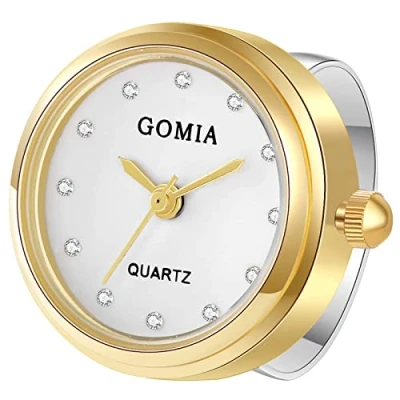 Image of JewelryWe Novelty Finger Watch Silver Gold Plated Adjustable Ring Round Dial Quartz Rings, for Mothers Day