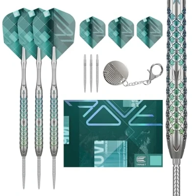 Image of TARGET Darts Rove Steel Tip Swiss Point Darts, 90% Tungsten Dart Set, Barrel 03 22G Sets, Green &amp; Silver Professional Set with Points Tool