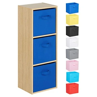 Image of Hartleys 3 Tier Oak Cube Unit Blue Boxes
