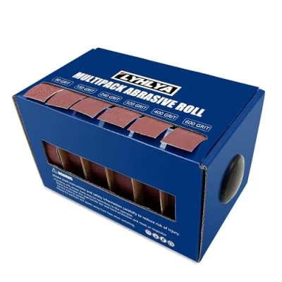 Image of Boxed Assorted Sandpaper Rolls, 1 Inch x 19.7 Feet Emery Cloth Roll 6 Grits Abrasive Paper with Dispenser for Woodworking, Furniture Repair, Metal Polishing, 80/150/240/320/400/600