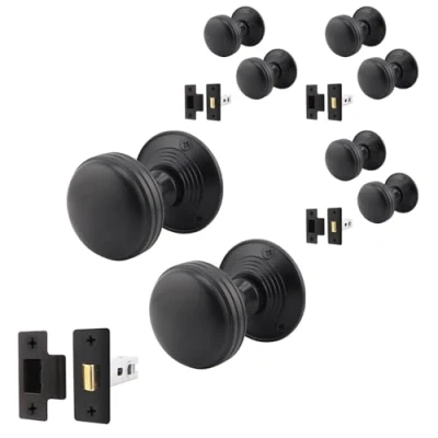 Image of EAI Lined Door Knob Set Matt Black 4 Pairs of Mortice Knobs (55mm) &amp; Latch (76mm) for Internal Doors