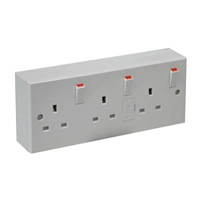 Image of White Triple Switched Socket with Back Box