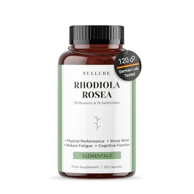 Image of Nullure Rhodiola Rosea 3% Rosavine and 1% Salidroside 200mg Stress &amp; Anxiety Relief · Mood Energy Tiredness Vegan + No Additives 120 Capsules (4 Months)