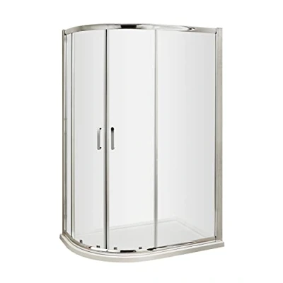Image of nuie AQU128H3 Pacific Modern Bathroom Easyfit Offset Quadrant Shower Enclosure with Sliding Doors, 6mm Toughened Safety Glass and Round D Handle, 1200mm x 800mm, Polished Chrome