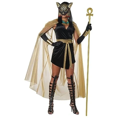 Image of California Costumes 01450 Feline Goddess/Bastet Character Adult Sized Costumes, Solid, Black/Gold, Medium
