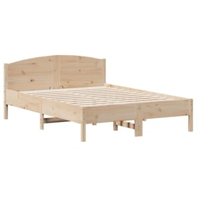 Image of vidaXL Solid Pine Wood Bed Frame 120x190 cm Small Double Bedroom Furniture with Durable Plywood Slats &amp; Supportive Headboard, Brown