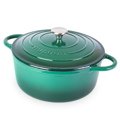 Image of Cast Iron Dutch Oven with Lid Non Stick Ovenproof Enamelled Casserole Pot Sturdy Cookware Dark Green, 6.4 Quart, 28cm by Nuovva