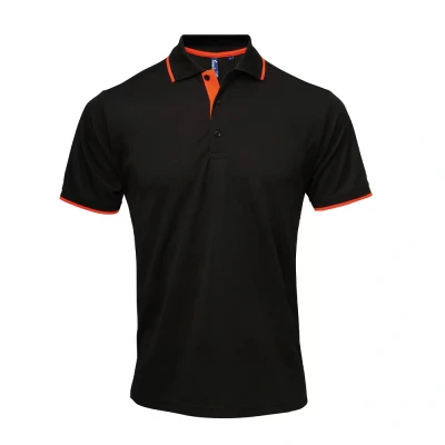 Image of Premier Mens Coolchecker Contrast Pique Polo Shirt (Black/Orange) Size Large