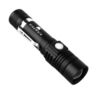 Image of HikeWare Ultra Bright LED Flashlight. Camping Accessories, Waterproof, Zoomable, USB Rechargeable Torch, Powerful Tactical Light