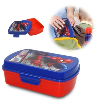 Image of Spiderman Lunchboxes Food Storage Containers for Kids Microwave Safe BPA Free Plastic Airtight Lid Fridge/Freezer Snack Pots Lunch Box School Traveling Boys Gift Size 18cm