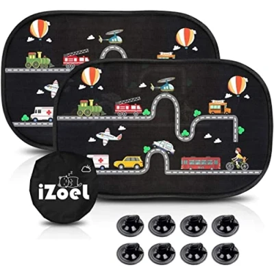 Image of iZoeL Car Sun Shade for Baby Kids 2PCS, Static Cling Side Window Annimal Lion, 80GSM Rear Sunshades Universal with 8 Suction Cups and Storage Bag Glare UV Rays ProtectionProtection