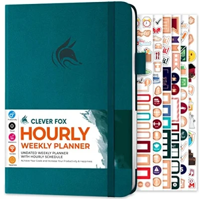 Image of Clever Fox Planner Schedule Undated Weekly &amp; Monthly Life with Time Slots, Appointment Book Daily Organizer, A5 (Dark Teal)