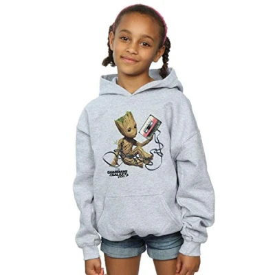 Image of Marvel Girls Guardians of The Galaxy Groot Tape Hoodie Sport Grey 5 6 Years