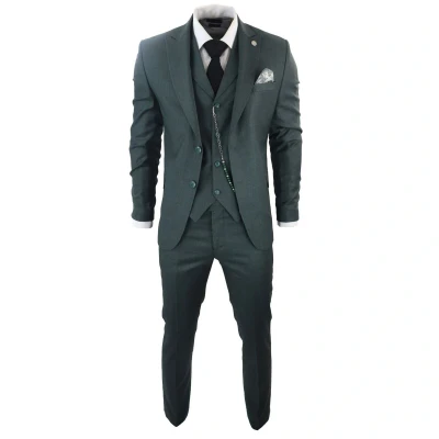Image of TruClothing Mens Classic 3 Piece Plain Green Suit Size 38 (Chest)