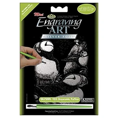 Image of Royal Brush Mini Silver Foil Engraving Art Kit, 5 by 7 Inch, Oceanside Puffins