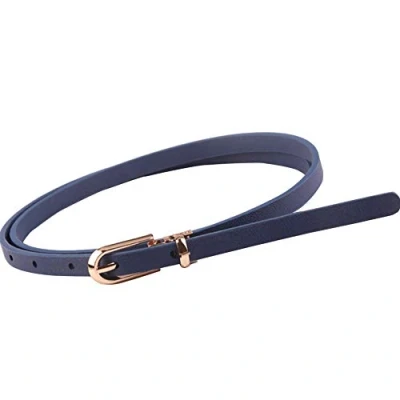 Image of Women&#039;s Skinny Belt Solid Color Slender Waistband Thin Leather Waist Strap for Dress Paints Casual Decor(navy Blue)