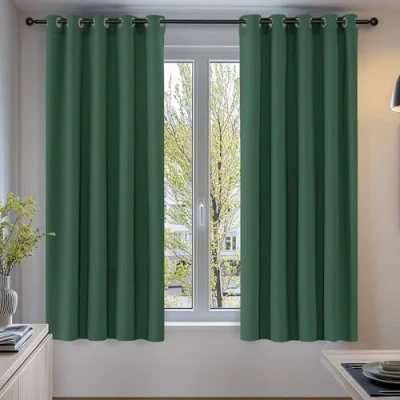 Image of Deconovo Green Curtains Thermal Insulated Eyelet Blackout for Bedroom 66 x 54 Inch Forest Two Panels
