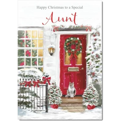 Image of doodlecards Aunt Christmas Card Red Door Medium Size for with Plain Envelope