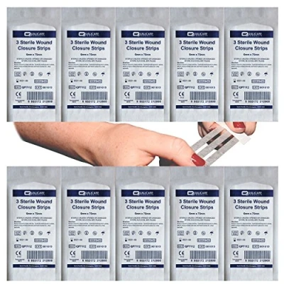 Image of Sterile Deep Wound Closure Strips 6mm Thick First Aid Adhesive Stitches Sutures 10 Packs