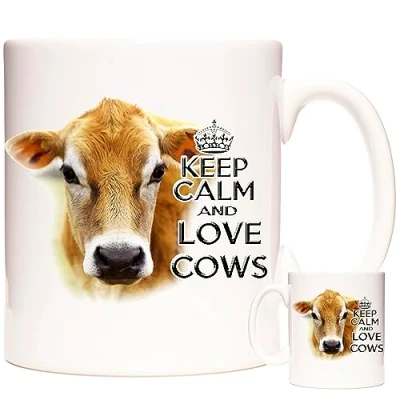 Image of Jersey Cow Mug. Keep Calm Love Cows. 11oz Ceramic Gift for Men, Women, Mug Farmers, Dairy Farmer