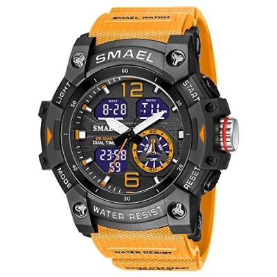 Image of AIMES Men&#039;s Watches Outdoor Sports Waterproof Military Watch Tactical Digital Analog Wrist Date Multi Function Led Large Face Alarm Stopwatch for Man, Orange, L,