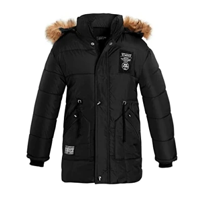 Image of SS7 Boys Faux Fur Padded Parka Coat Black