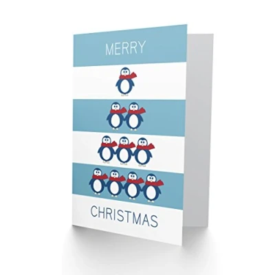 Image of Wee Blue Coo Penguin Tree Christmas Greetings Card