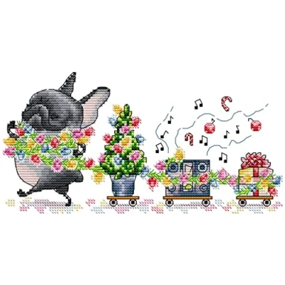 Image of Awesocrafts Cross Stitch Stamped Kits French Bulldog Float Easy Patterns Stitching Embroidery Needlework Kit Supplies