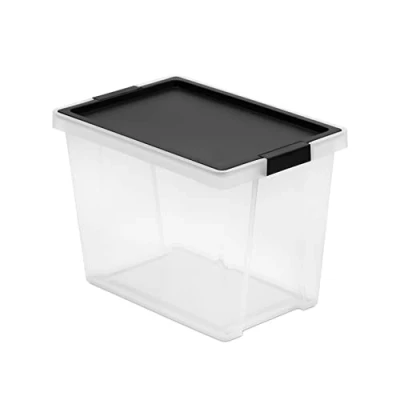 Image of TATAY Storage Box with Lid, 15L Capacity, Handles, Recycled PP Transparent, BPA Free, Black. Measures 25 x 36 26 cm