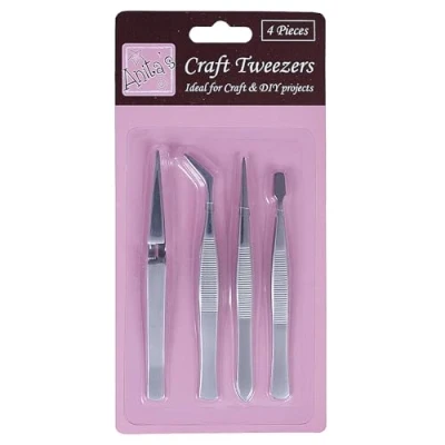 Image of Anita&#039;s Craft Tweezer Set, Multicoloured, Silver, Metal, Pack of 4, for Craft, DIY, Art, Home, Diorama, Card Making, Paper, Gluing, Model Jewellery Soldering