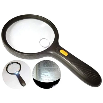Image of Large Reading Magnifier 130 mm Glass with LED Lighting Very Light Unbreakable Elderly Gift Aid for Seniors Children Lens 2 + 5x Magnification Books Newspaper Maps