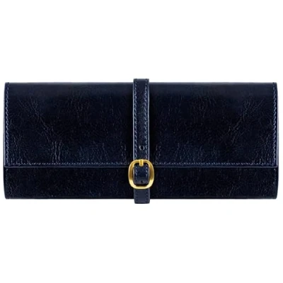Image of Time Resistance Leather Jewelry Roll Blue Full Grain Travel Case Jewellery Organizer Made in Italy