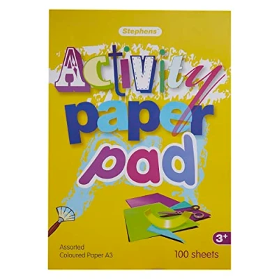 Image of Stephens Activity Coloured Paper Pad A3 100 Sheets, Book for Sketch, Writing, Colouring, Tracing Or A Notebook, Adults and Kids, School, Office Home Use, Keeps Kids Entertained