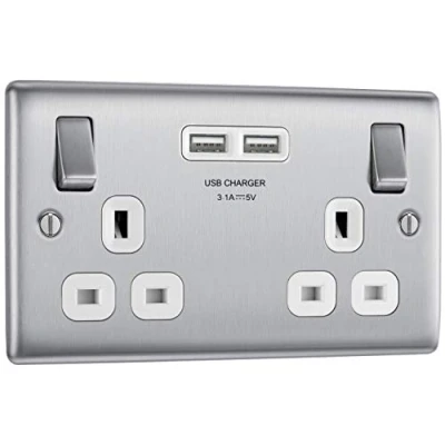 Image of BG Electrical Double Switched Fast Power Socket with Two USB Charging Ports