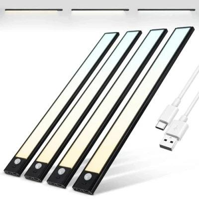 Image of Brendz USB C Rechargeable LED Strip Lights, 3 Color Temperatures, Motion Sensor Lights Indoor, Dimmable Cabinet for Closets, Bedrooms, Magnetic Cupboard Wardrobe 4 x 40cm