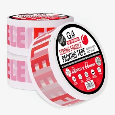 Image of G4GADGET Pack of 3 Fragile Tape 48mm x 60m Rolls Printed Packing for Secure Packaging, Moving, and Shipping Boxes