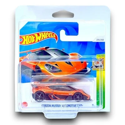 Image of Hot Wheels Gordan Murray Automotive T.50s (Metallic Orange) 7/10 HW Exotics 2024 235/250 (Short Card) includes a KLAS Car Keeper Protector Case HRY89