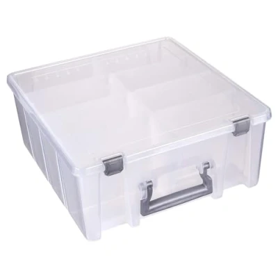 Image of AB Designs 6990ABD Super Satchel Double Deep with Removable Dividers Stackable Home Storage Organization Container, Clear