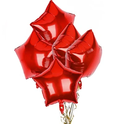 Image of Pack of 5 Red Star Balloons, 18 Inches Shape Foil Balloons Helium for Valentines Engagement Bridal Shower Graduation Baby Wedding Anniversary Birthday Party Decorations